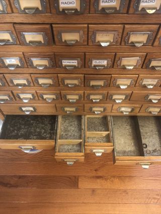 Antique Vtg Wood Apothecary Card Cabinet Hardware Store Parts 52 Drawer Storage 5