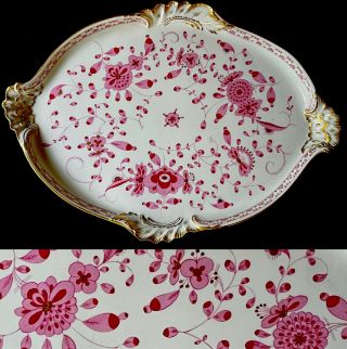 Antique Jumbo Size Meissen Porcelain Purple Indian Serving Tray Gold Rococo