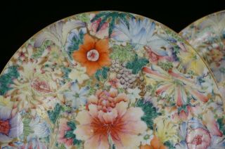 PAIR Antique Chinese Famille Rose Millefleur Flowers Plate GUANGXU c1875 - 1908 /B 4