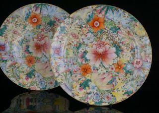 PAIR Antique Chinese Famille Rose Millefleur Flowers Plate GUANGXU c1875 - 1908 /B 5