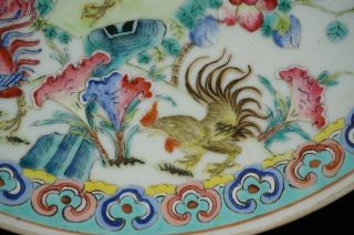 LARGE Antique Chinese Famille Rose Porcelain Cockerels Plate Charger 19th C QING 3