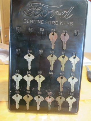 17 Antique Ford Model T Keys And Wall Hanging,  Ford Model T Key Hanging.  (t)