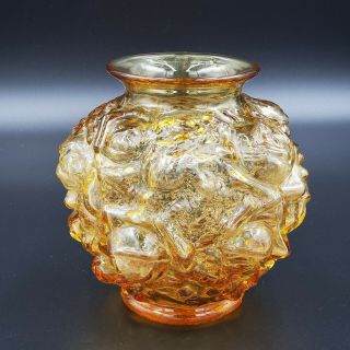 Vintage Amber Gold Imperial Glass Vase Rose Roses 6.  5 " Tall 1960s