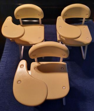 1990 Vintage Mattel Barbie Yellow And White School Desk Chairs Set Of 3
