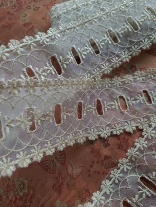 2.  5 " Wide Sheer Embroidered Lace Trim 2,  Yds Vintage Slotted For Ribbon
