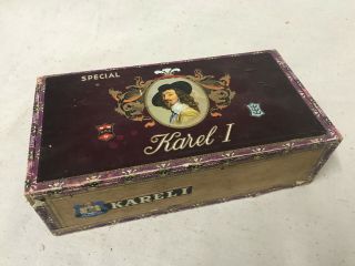 Vintage Wood Empty Cigar Box Humidor - Special Karel 1 Amarillo Retro Smoking