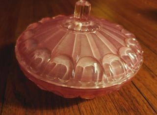 Vintage Stunning Fenton ? Icy Pink Lidded Candy Dish Handle Round Thumbprint