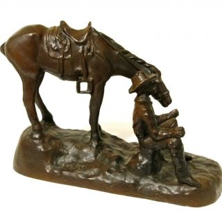 Vintage Hot Cast Statue Signed Bronze Horse Cowboy Western West Ranch Art 8 " Tall