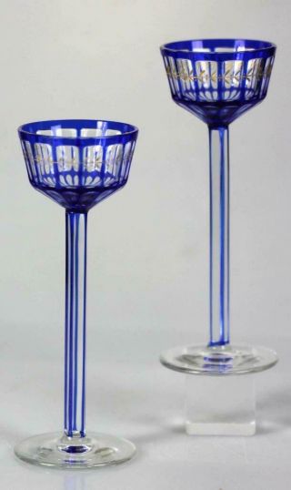 Pair Art Nouveau Blue Otto Prutscher Wiener Werkstatte Stengelgläser Wine Glass