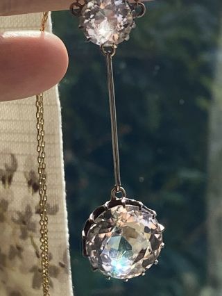 Large,  Antique,  Edwardian 9ct Gold Rock Crystal Necklace Pendant Lavaliere Ex Con