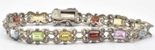 Vintage Sterling Silver & Multi Color Stone Ladies Tennis Style Line Bracelet