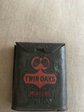 Antique Twin Oaks Tobacco Tin Vertical Pocket Tin Small 4” Tall Match Strike