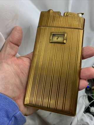 Vintage Evans Cigarette Case Lighter With Built In Watch - Gold Tone Large Size