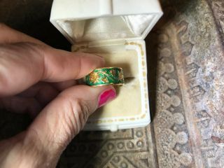 Antique 18k Gold Russian Enamel Guilloche Wide Band Ring Flower Motif Eternity