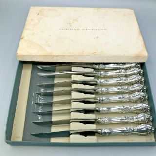 Melrose By Gorham Sterling Silver Boxed Set Of 8 Steak Knives 9 ",  Vintage Box