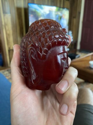 Cherry Amber Bakelite Faturan Object - Marbled and Huge - Antique Chinese? Era 4