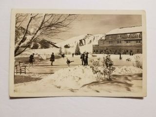 Vintage Sun Valley,  Idaho Rppc Real Photo Postcard " The Rink At The Lodge " 1949