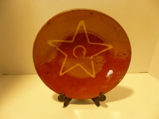 Antique Primitive Redware Plate With Yellow Slip Decoration