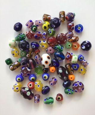 Venetian Handmade Evil Eye Glass Beads Assorted Colors Shapes Vintage Find