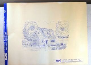 Single Set Of Vintage Blueprint Architectural House Plans 2 - Story Cottage