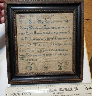 Antique Early Ca.  1735 Sampler In Small Sized Framed Primitive - Really Cool