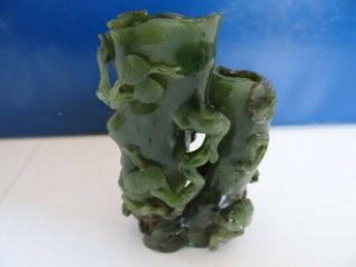 Exclusive Antique Chinese Carved Green Jade Vase Signed
