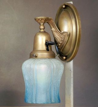 PAIR Antique 1920 ' s Arts Crafts Nouveau Brass Bronze Wall Light Sconces REWIRED 3