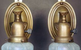 PAIR Antique 1920 ' s Arts Crafts Nouveau Brass Bronze Wall Light Sconces REWIRED 4