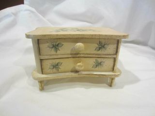 Small Off White Floral 2 Drawer Wood Trinket Box Vintage Italy