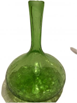 Vintage Blenko Handcraft Green Crackle Glass Decanter No Stopper