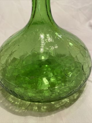 Vintage Blenko Handcraft Green Crackle Glass Decanter No Stopper 3