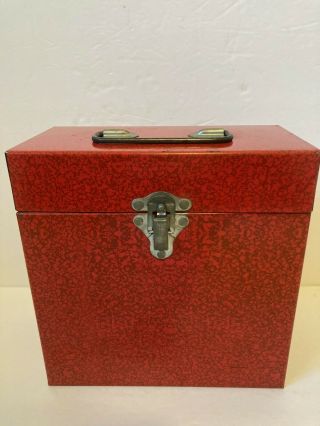 Vintage Red Metal 45 Record Storage Box For Vinyl 45s 7.  5 Inch 1950s