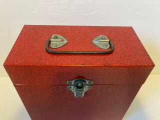 Vintage red metal 45 record storage box for vinyl 45s 7.  5 inch 1950s 2