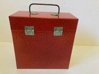 Vintage red metal 45 record storage box for vinyl 45s 7.  5 inch 1950s 3
