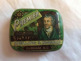 Early 1900s Premier Golden Snuff Tobacco Tin Spelling & Morris Co.  Durham,  Nc
