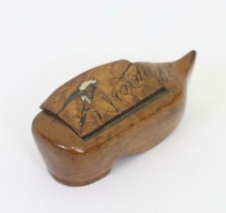 Unusual Antique Wooden Figural Snuff Box In Shape Of A Shoe Or Clog Treen Hyeres