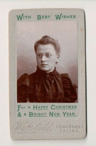 Vintage Very Unusual Cdv Young Lady W Christmas & Year Greeting Ealing Uk