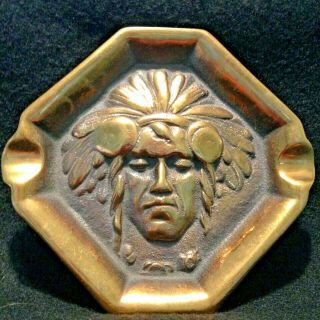 Vintage Brass Native American Indian Chief Cigar Ashtray