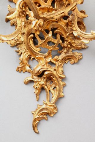 Pair Large Quality Gold Gilt Bronze,  French Louis XV Style Candle Wall Sconces 3