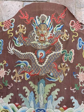 Antique Chinese Silk Embroidered Dragon Kesi Robe Fragment Qing 18th 19th C