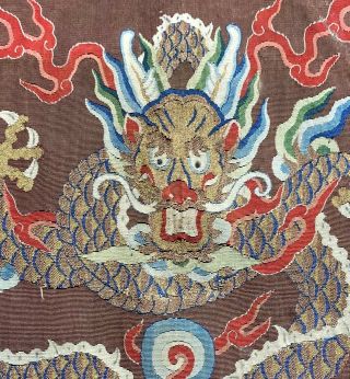 Antique Chinese Silk Embroidered Dragon Kesi Robe Fragment Qing 18th 19th c 3
