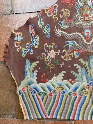 Antique Chinese Silk Embroidered Dragon Kesi Robe Fragment Qing 18th 19th c 6