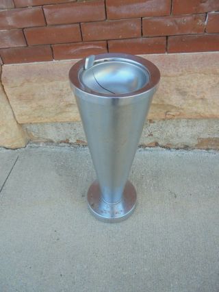 Vintage Metal Stand Up Ashtray Duckit Stainless Steel Mid Century Design 2