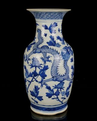 LARGE Antique Chinese Blue and White Porcelain Dragon Vase 19th C QING 4