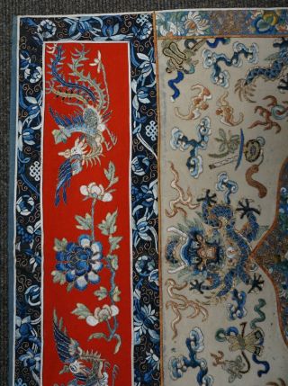 HUGE Antique Chinese Kesi Embroidered Silk Five Claws Dragons & Phoenix Panel 5