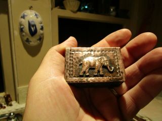 Vintage Antique Hand Hammered Copper Match Box Holder W/ Elephant