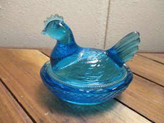 Vintage L.  E.  Smith Colonial Blue 3 " Chicken Hen On Nest Dish