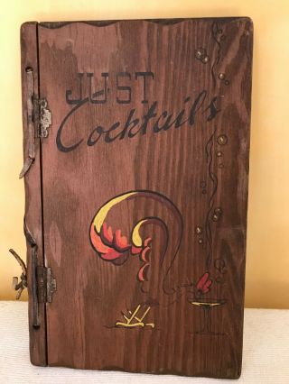Vintage 1939 Just Cocktails By Whitfield Wood Hardcover Brass Hinges Leather