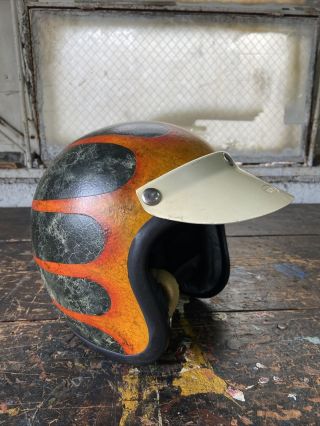 Vintage Men’s 1960s Bell Toptex Helmet Motorcycle Racing Painted Visor 7 1/8