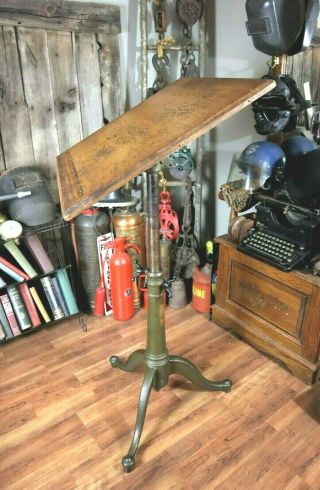 Antique Industrial Drafting Table with Wing Nuts & Cast Iron Base 2